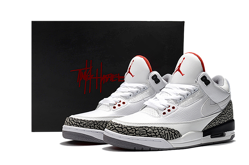 New Air Jordan 3 JTH NRG White Cement Red Shoes - Click Image to Close